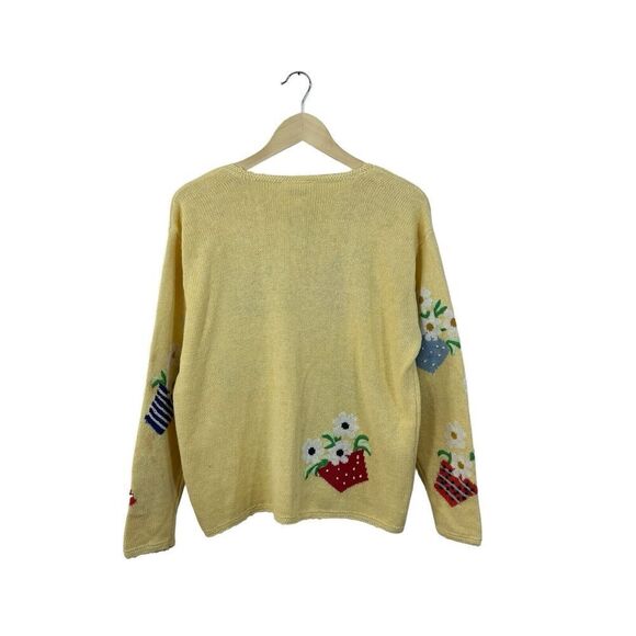 Vintage Talbots Medium Hand Knit Sweater Cardigan Linen Cotton Womens - Picture 3 of 16